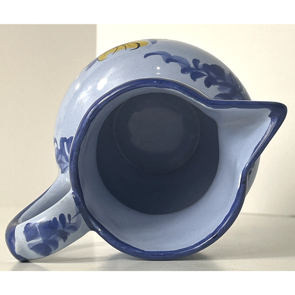 Vestal Alcobaca Portugal Pottery Drink Pitcher Blue Floral Red Flower - Picture 5 of 6